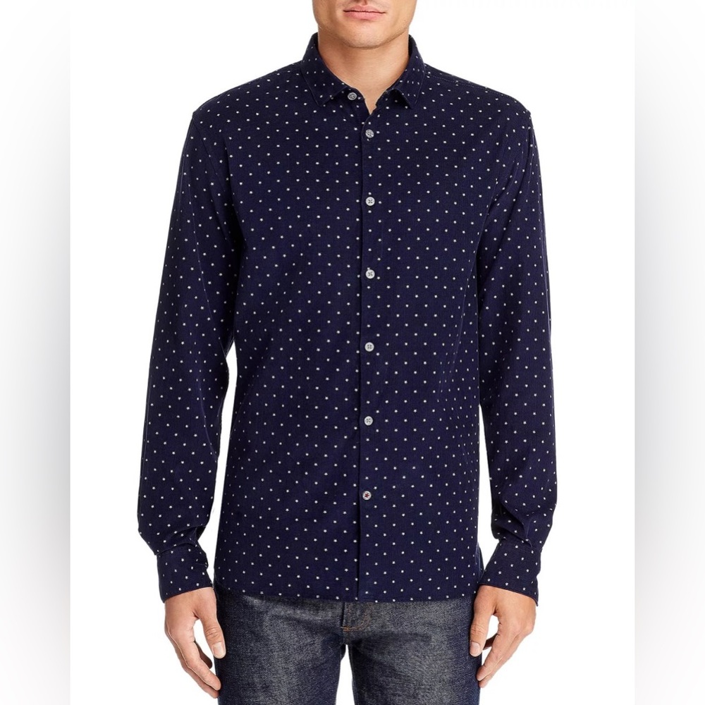 John Varvatos Blue Corduroy Star Print Button Up Shirt - XL